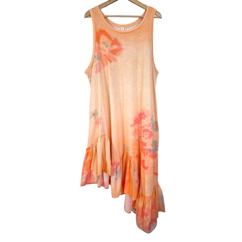 Daily Practice Anthropologie Asymmetrical Orange Tie Dye Ruffle Hem Dress XL